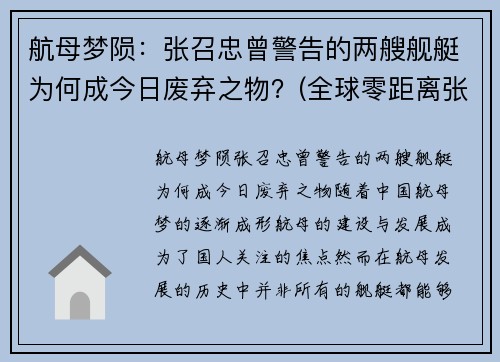 航母梦陨：张召忠曾警告的两艘舰艇为何成今日废弃之物？(全球零距离张召忠说航母)