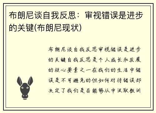 布朗尼谈自我反思：审视错误是进步的关键(布朗尼现状)