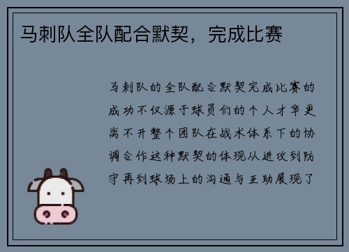 马刺队全队配合默契，完成比赛